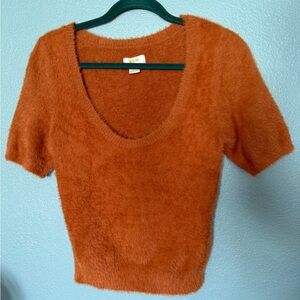 Fuzzy anthro scoop neck top